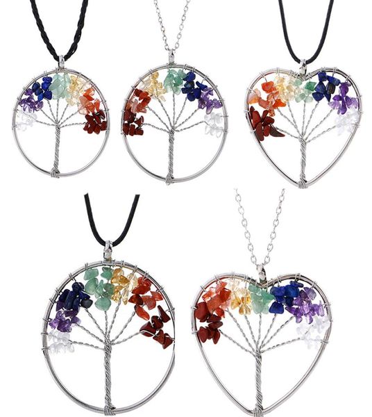 

natural gravel tree of life necklace pendant crystal fortune trees necklaces round heart hip hop jewelry2523486, Silver