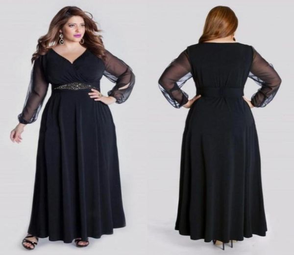 

black long sleeve plus size formal prom dresses v neck crystal sash floor length evening gowns a line elegant special occasion dre3957997