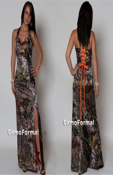 

halter laceup back camo bridesmaid dresses split side camouflage print floor length bridesmaid dresses plus size forma7597729, Blue;red