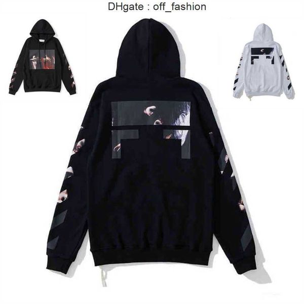 

23ss offs luxury designer mens fashion hoodies finger print ow brand hooded sweatshirt oversize whites & black colors ny44