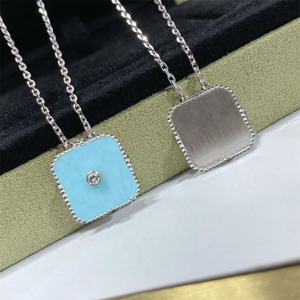 

blue ceramic four leaf clover diamante necklace women vintage designer 925 silver chain classy trendy luxury jewelry package with box