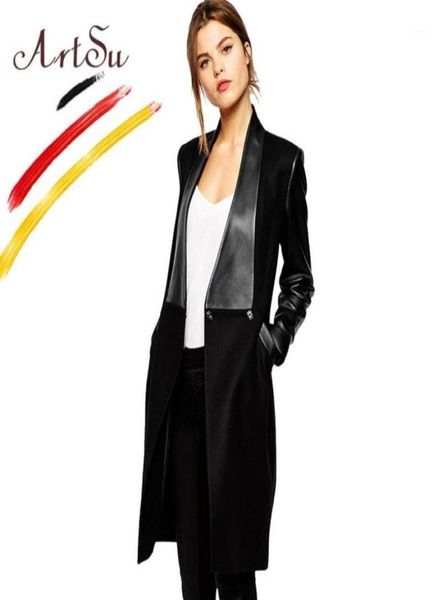 

2017 womens winter jackets and coats cashmere patchwork leather slim long sleeve open stitch woollen coat brand 3072125537031557640, Black