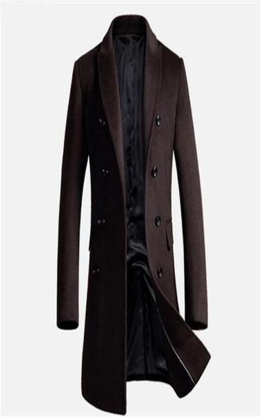 

men039s long trench coat winter men wool coats slim fit cashmere overcoat jackets man double breasted peacoat abrigo hombre8202742, Black