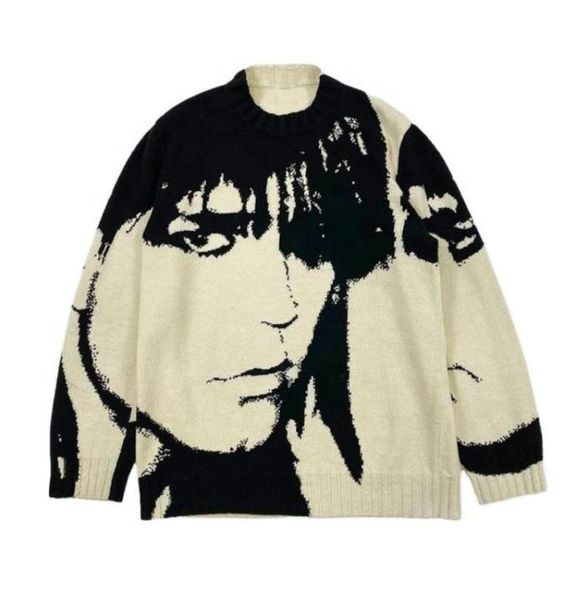 

men039s sweaters men oversized mens jumpers vintage japanese anime boys printed woman harajuku knitted pullover sw2665972, White;black