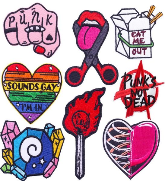 

factory spot cartoon embroidery cloth stickers computer embroidery love rainbow with adhesive patch stickers punk gem cloth sticke4631038, Black