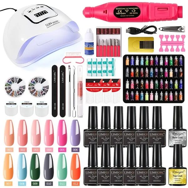 

limegirl manicure set for nail extensions gel nail polish set acrylic kit poly nail gel set with uv led nail lamp gel kits nail tools set
