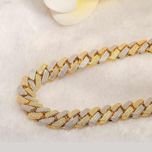 

real moissanite diamond two tone 12mm cuban link necklace hip hop moissanite jewelry iced out diamond cuban link chain, Silver