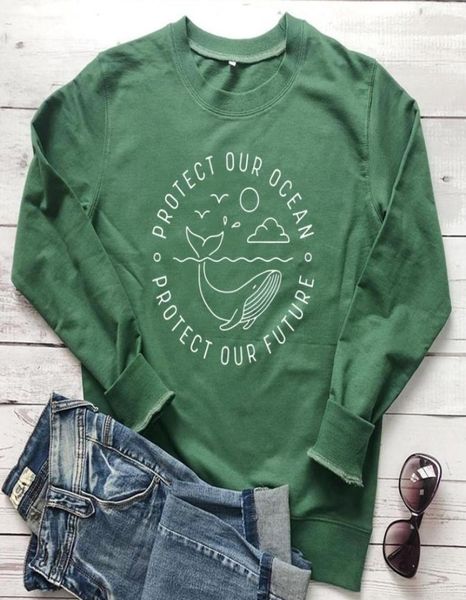 

protect our ocean protect our future sweatshirt save whale slogan women clothing cleanup beach jumper casual shirts drop y4847757, Black