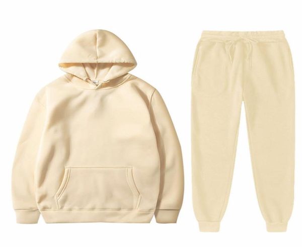 

low moq streetwear sweatpants and hoodie set winter solid color plain sweater s jogger loose oversize mens set7874755, Black