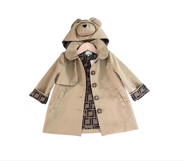 

Boys Girls Brand Coats Letters Printed Kids Removabl Hooded Outwear Good Quality Children Jackets Windbreak Coat, Khaki