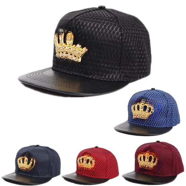 

new crown metal label hip hop hat european and american fashion hip-hop baseball cap flat brim mesh cap couple sun protection hat fashion, Blue;gray
