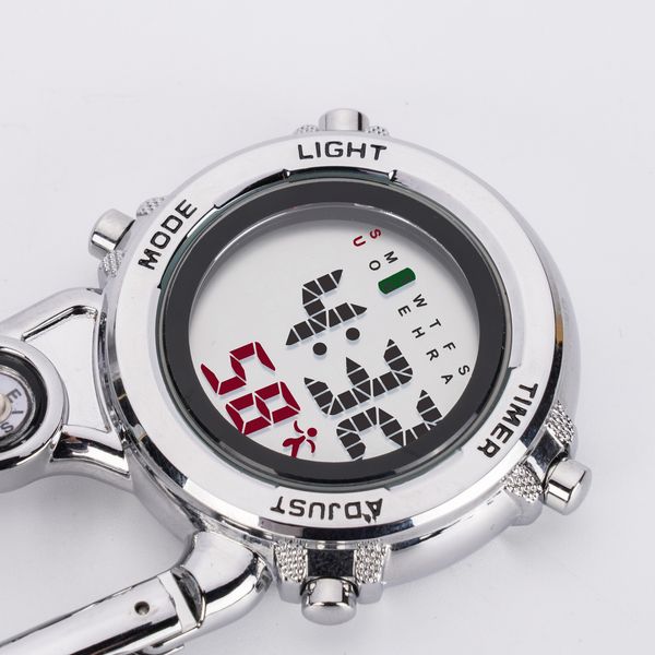 

pocket watches digital climbing watch clip-on backpack carabiner pocket watch men compass temperature week display mountaineering outdoor sp, Slivery;golden