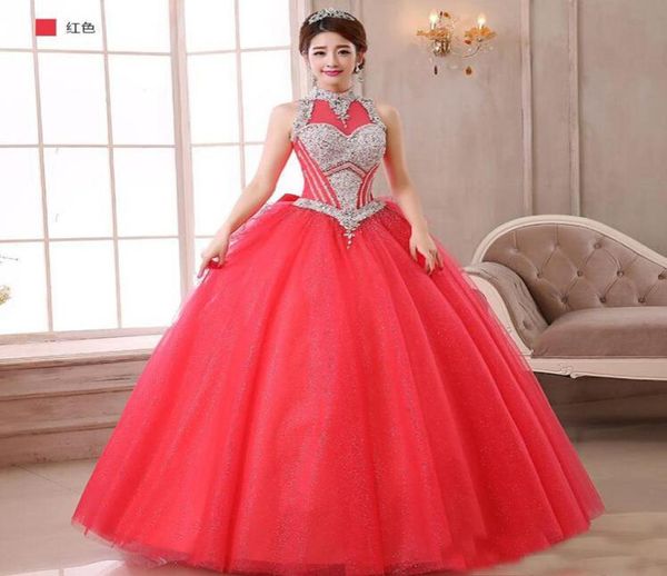 

mint greencoral ball gown tulle crystal blingbling quinceanera dresses 2019 high neck customized floor length bridal masquer outf34364804, Blue;red