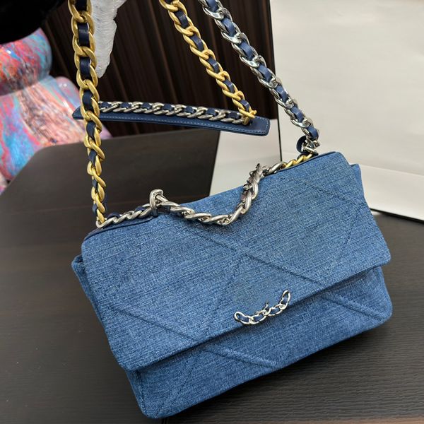 

f/w designer womens shoulder bag classic denim bag clamshell diamond-stitch hardware metal buckle two color chain luxury handbags coin purse