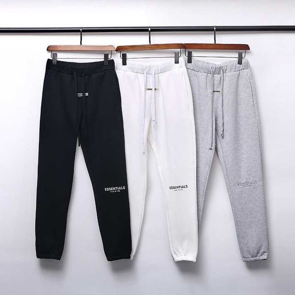 

fashion brand youth double thread esential3m reflective letter embroidered cotton loop pants, Black