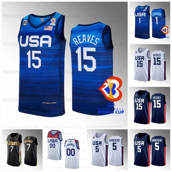 

15 austin reaves 2023 fiba world cup usa jerseys basketball jerseys anthony 1 edwards josh 3 hart tyrese 4 haliburton paolo 5 banchero bobby, Black;red