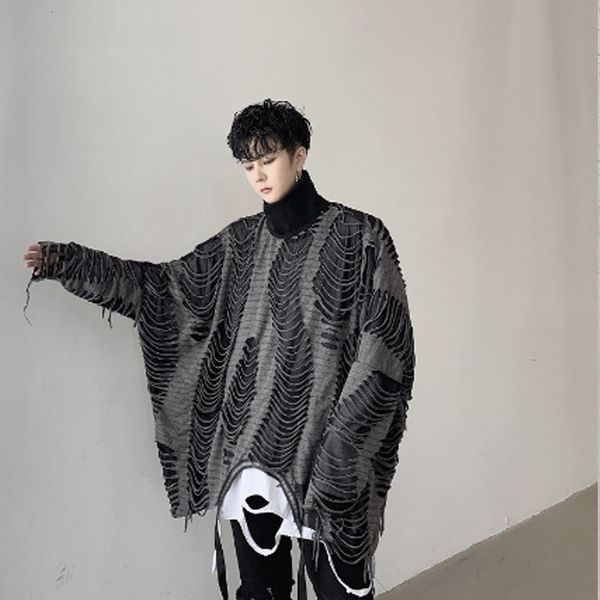 

men's hoodies sweatshirts spring autumn men ripped hole oversized punk hoodie stand collar sweatshirt men vintage patchwork loose pullo, Black