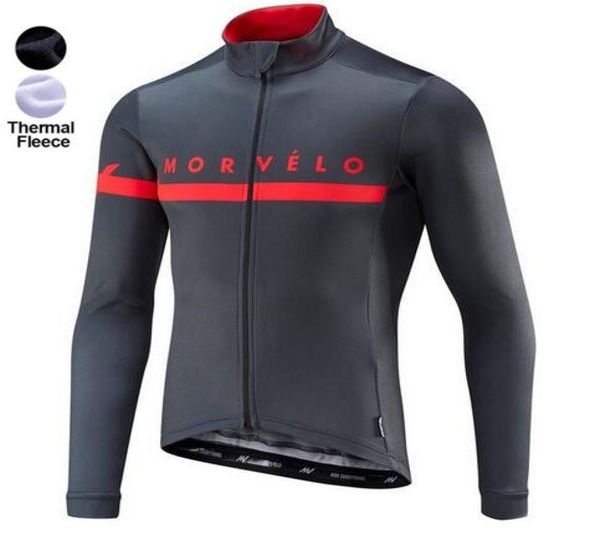

morvelo winter thermal fleece cycling jersey long sleeve ropa ciclismo hombre bicycle wear bike clothing 1319192, Black;red
