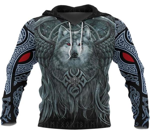 

men039s hoodies sweatshirts fashionable viking style zipper hoodie wolf and tattoo 3d printed autumn casual street swe8723088, Black