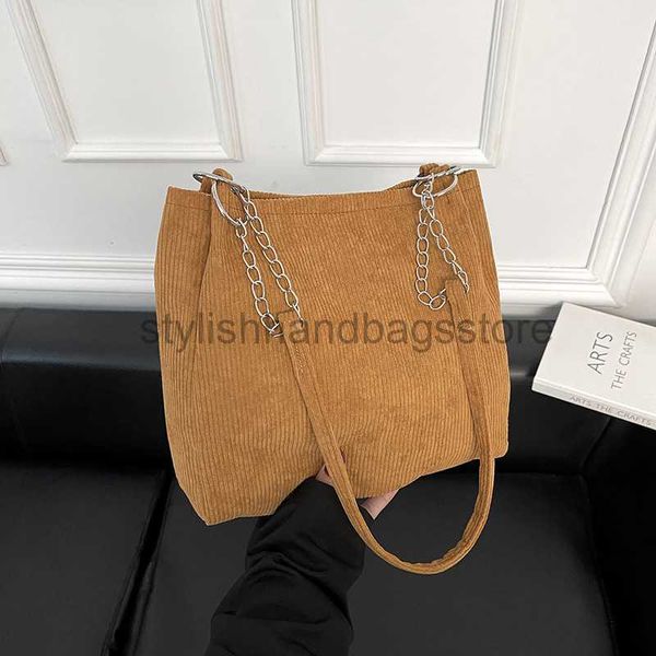 

shoulder bags corduroy bag women's 2023 new solid color striped velvet large capacity shopping bag trendy art casual shoulder bagstylis