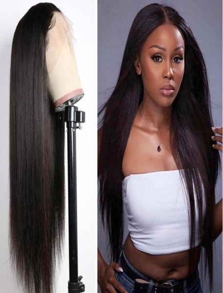 

pre plucked 13x4 lace front 150 density silk straight human hair wigs with baby hair brazilian virgin straight wave lace wig4102332, Black;brown