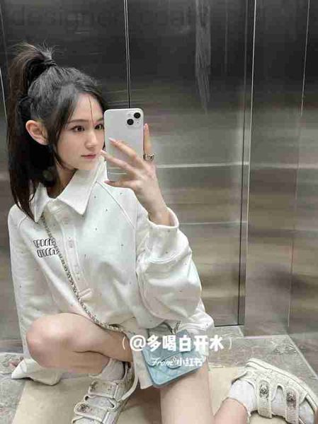 

women's hoodies & sweatshirts designer early white deer same style white drill letter lapel sweater spring and autumn casual polo shirt, Black