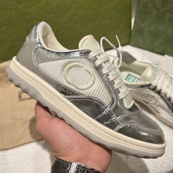 

brand designer shoes mac80 b22 women sneakers g embroidery leather silver white black pink fashion casual shoes for men women sports shoe