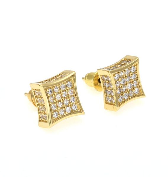 

new mens designer jewelry stud earrings hip hop cubic zirconia diamond fashion earrings copper white gold filled crystal stud earr5548127, Golden;silver