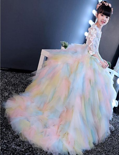 

shining rainbow tulle sleeves flower girl dresses girls039 pageant dresses holidaysbrithday skirt custom size 2 4 6 8 10 12 f29645042, White;red