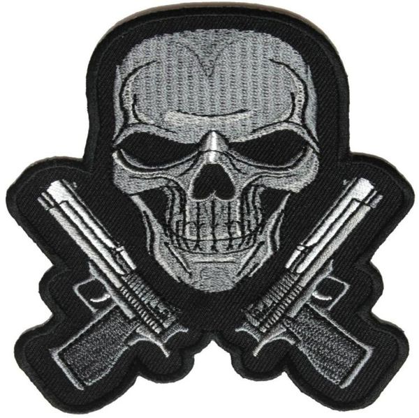 

black and white guns and skull metal embroidered iron on diy applique back patch 35425 inch 4701563