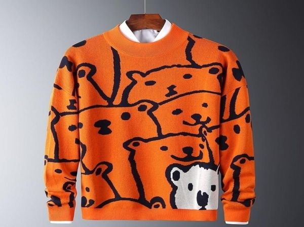 

mens autumn casual sweaters polar bear pattern trendy slim sweaters cotton long sleeve round collar male warm pullovers orange 2012958119, White;black
