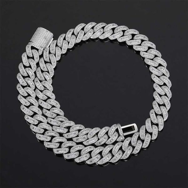 

custom hiphop jewelry 14mm gold cuban link chain necklace baguette hip hop necklace cuban chain, Silver