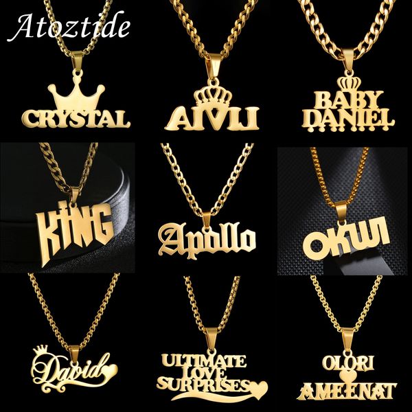 

charms atoztide lc personalized custom names pendant necklace stainless steel cuban thick chain for men women birthday jewelry gift 230808, Bronze;silver