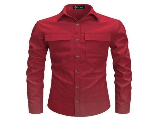 

double pockets front fashion polyester men039s shirts long sleeve pure color male tuxedo shirt camisas hombre streetwear3933624, White;black