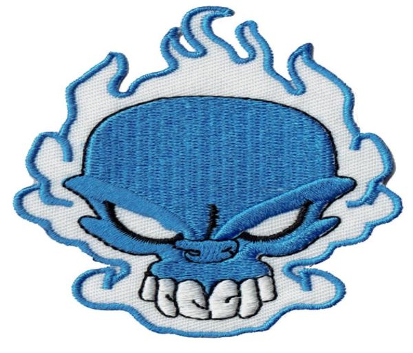 

fashion skull flame embroidered patch blue badge iron on jacket applique embroidery patch accessory supplier biker vest punk emble5618587, Black