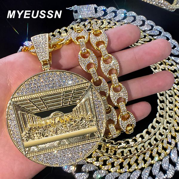 

pendant necklaces full drilling last supper pendant necklace men's jewelry iced out cuban link necklaces fashion men hip hop jewelry me, Silver