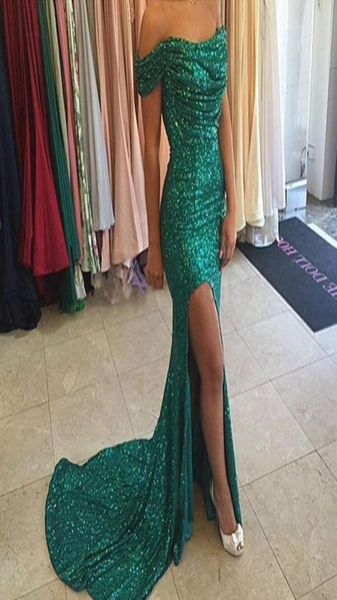 

bling emerald green prom dresses mermaid 2017 newly off shoulder side split evening gowns custom made bridesmaid dresses 2876648415, Black
