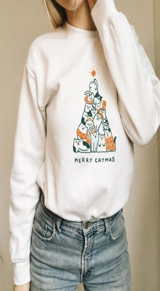 

women039s hoodies sweatshirts merry catmas colored sweatshirt casual stylish funny christmas fashion clothing cat jumper outf2347203, Black