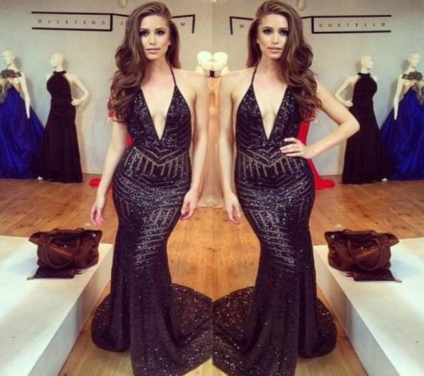 

2017 halter bling evening dresses mermaid v neck floor length custom prom dresses formal party celebrity gowns holiday dresse6764508, Black;red