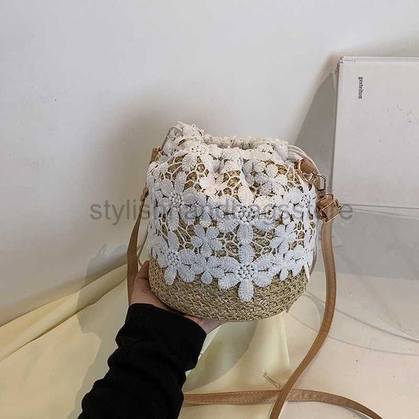 

drawstring summer small bag women's bag new 2023 fashion korean crossbody bag fashion lace woven bucket bag coolstylishhandbagsstore
