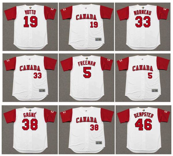 

freddie an 2017 canada world classic throwback baseball jersey wbc justin morneau joey votto eric gagne ryan dempster white home size s-4xl, Blue;black