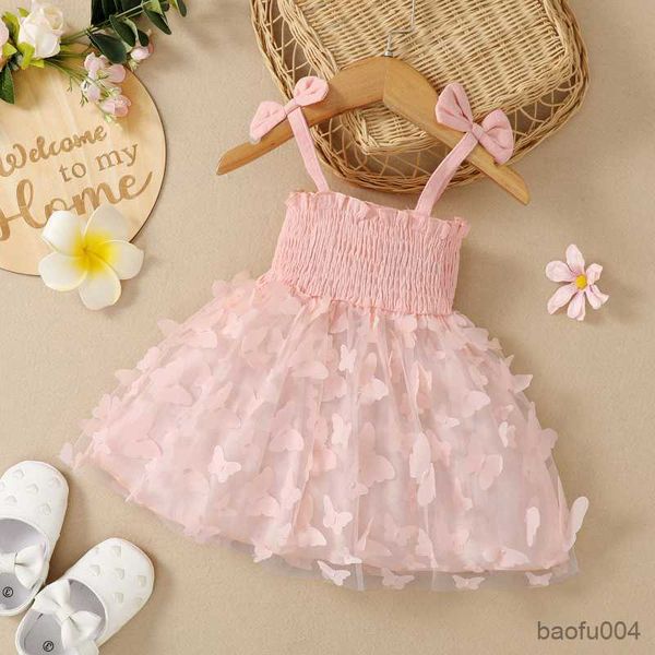

girl's dresses gaun tanpa lengan jala kupu-kupu bayi balita musim panas 2023 baru 0-2 gaun anak perempuan lucu r230808, Red;yellow