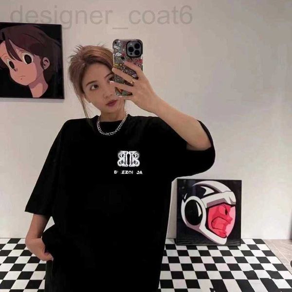

women's t-shirt designer correct version 2023 summer new luxury fashion b home network red same double logo men's and os loose sho, White