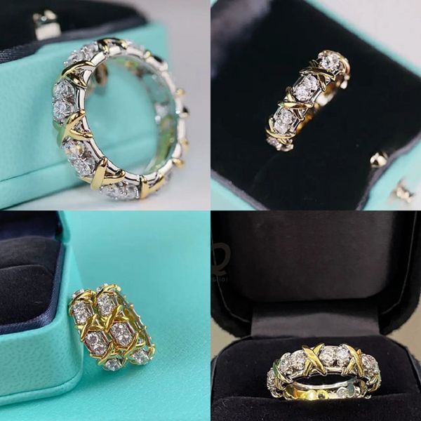 

new designer ring luxury ladies x cross gold rings women 16/sixteen diamonds tf fashion rings classic jewelry 18k schlumbergers wedding orig, Golden;silver