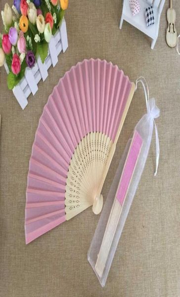

whole 50pcslot white elegant folding silk hand fan with organza gift bag wedding party favors gift99798211287139