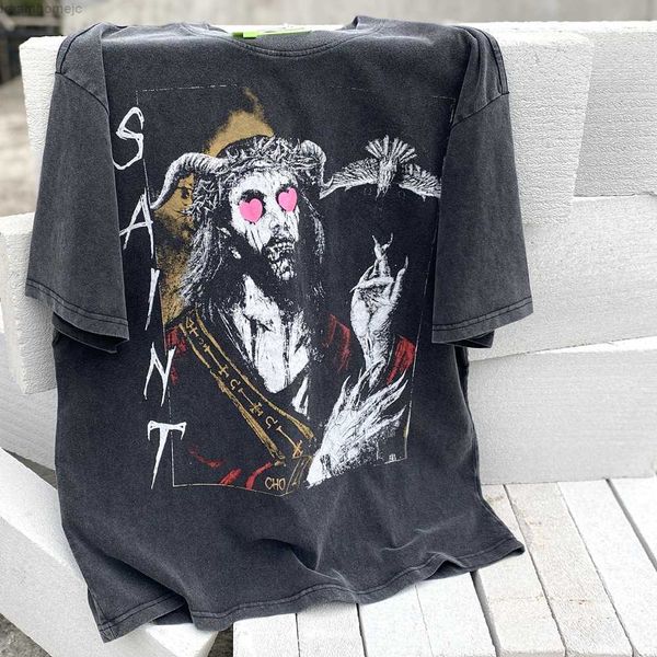 

23 new fashion brand streetwear vintage saint michael loose ovesized washing retro tshirt mens tee, White;black