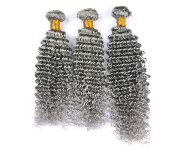 

quality silver grey deep wave human hair 3 bundles virgin brazilian gray hair weaves 3pcs lot 100 human hair extensions91706563737591, Black