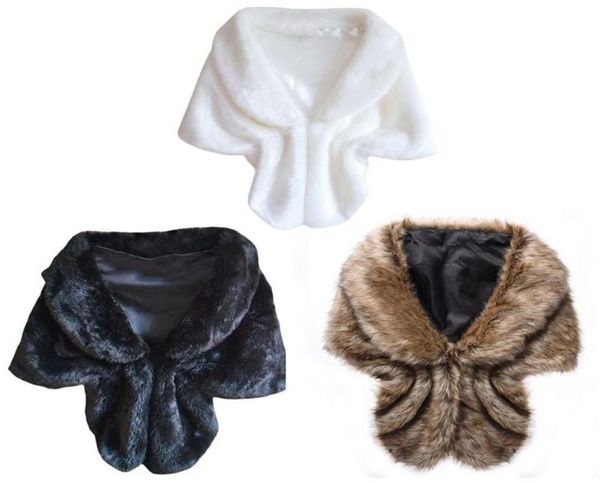 

faux fur fur cloak vest fashion winter warm bridal wraps shawl evening party wedding cape faux wrap coat2679570, Black