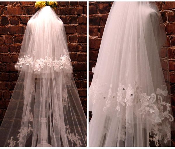 

test two layer crystal bridal veils cathedral length tulle 3m long wedding veils lace applique bride accessories with comb26117887737663, Black