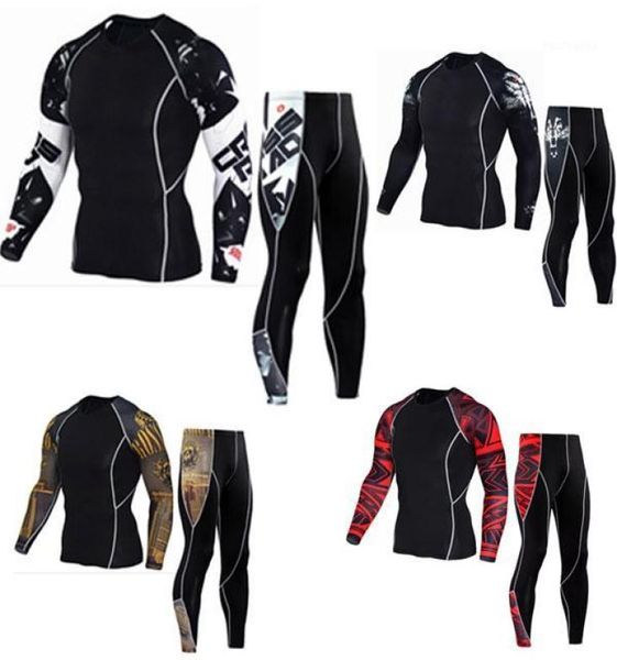 

new custom compression tracksuit men training running set fitness tight long sleeve shirt pants leggings gym sport suit19956855, Black;blue